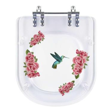 Imagem de Tampa De Vaso Poliéster Decorada Beija Flor Vogue Plus Transparente Para Louça Deca