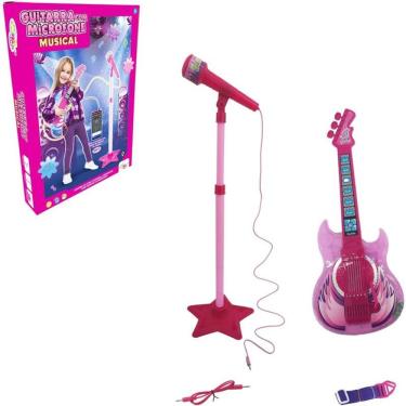 Imagem de Guitarra C- Microfone Musical Infantil Rosa - Wellkids