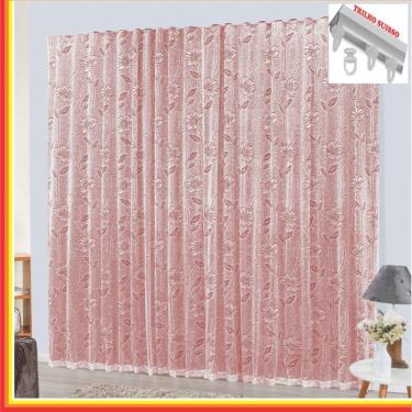 Imagem de Cortina Charme Em Renda Com Voal 4,00 X 2,50 Para Trilho Suisso - Vermelha