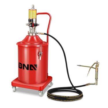 Imagem de DNA MOTORING Bomba de graxa de ar de 5 galões, conjunto de bomba de graxa de alta pressão 20L, bomba de graxa pneumática portátil com rodas, com mangueira de alta pressão de 4 metros, pistola de graxa