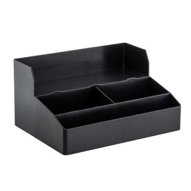 Imagem de TableCraft 12638 Organizador de armazenamento de condimentos e copos de café, 3 compartimentos mais 3 suportes de xícara, plástico PP durável sem BPA, preto, seguro para lava-louças, ideal para