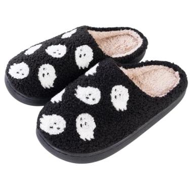 Imagem de Tellrain Pantufas Fantasma Femininas Adultos Halloween Diversão Casa Assustadora Pantufa Peluda Unissex Confortável Macio Aconchegante Sapatos Masculinos Quarto Biscoito Mais Fofo
