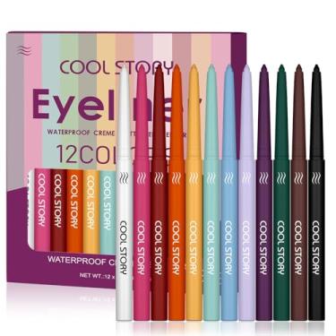 Imagem de COOL STORY Lápis De Delineador Em Gel Brilhante À Prova D'Água E Antiborrões Com Glitter 12 Cores Matte