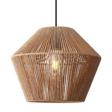 Imagem de Woholitable Luminária Pendente De Vime, 12" Boho Marrom, Abajur Cesta Trançado À Mão, Suspensa Estilo Fazenda Costeira Para Cozinha, Ilha, Sala Jantar, Estar, Corredor, Hall Entrada