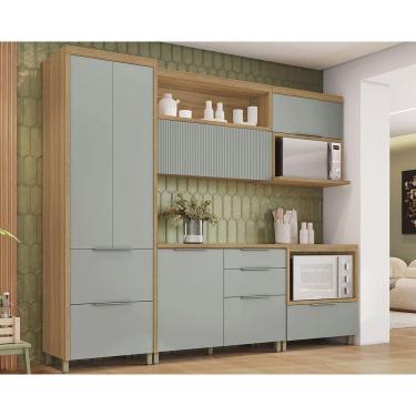 Imagem de Cozinha Modulada Nesher Marquesa 5 Peças (2Aéreos+2Balcões+1Paneleiro) C5P34 Nature/Verde-Nesher
