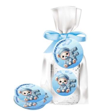 Imagem de kit 25 Lembrancinhas Alcool Gel Ursinho Azul Maternidade e Chá De Bebê