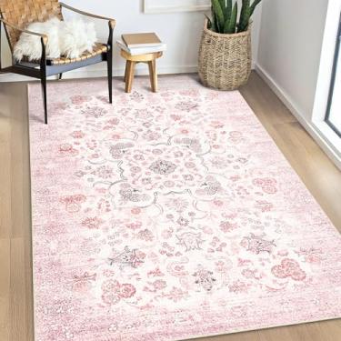 Imagem de Castage Tapete rosa 7 x 12 cm, tapetes laváveis Boho para quarto, sala de estar, cozinha, entrada, pequeno, vintage, envelhecido, casa de fazenda, antiderrapante, cinza, blush floral