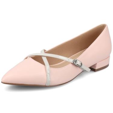 Imagem de Journee Collection Vestido Camby feminino raso com tira cruzada bico fino sem cadarço acolchoado salto bloco primavera verão, rosa, 40