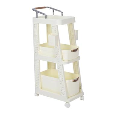 Imagem de Organizador multifuncional de carrinho de armazenamento móvel de carrinho de carrinho de utilitário com rodas para escritório de cozinha sala de estar pp material 26x44x87cm (Creme de 3 camadas)