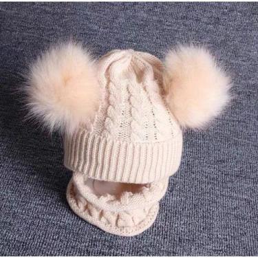 Imagem de Kit Infantil Bebê Touca Pompom Gorro Cachecol Gola Lã Inverno De Frio 