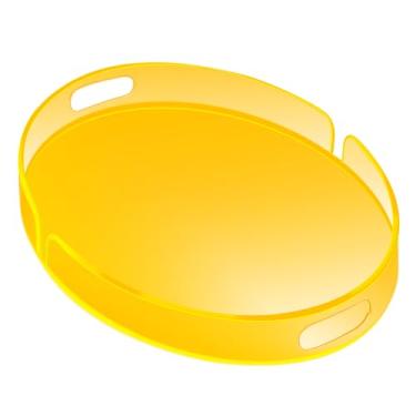 Imagem de Bandeja de servir de acrílico com alças grande bandeja decorativa para otomano 43 x 33 cm redonda para banheiro, alimentos, café, frutas, lanches, chá, jantar, sala de estar, amarelo neon