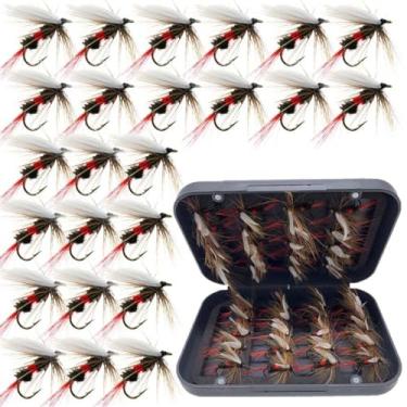 Imagem de Qievcrme 24 peças de pesca com mosca, moscas, iscas de truta, equipamento de pesca, moscas com robalo de truta em caixa, isca artificial de peixe (24 peças Royal WulffFly)