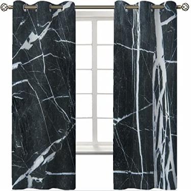 Imagem de Cortina blecaute mármore com ilhós, design de cultura marmorizada nostálgica natural, cortina de isolamento de cozinha com tratamento de sombreamento, L 132 x C 182 cm cinza carvão