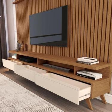 Imagem de CONJUNTO DE RACK + PAINEL VIVA 100% RIPADO COR FREIJÓ / OFF WHITE 2.20