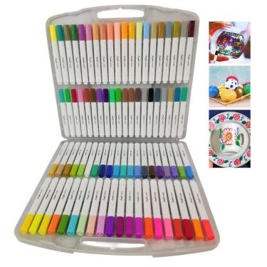 Imagem de Canetinha Caneta Marcador 80 Cores Tinta Acrilica A Prova dAgua Pintura Permanente Estojo Maleta Escultura Artesanato