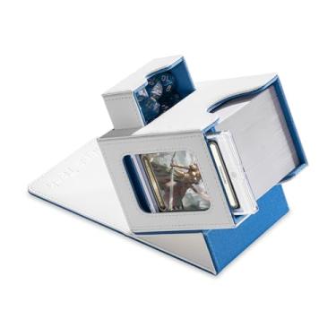 Imagem de Mage Tech Card Deck Box for MTG Commander - Patented Design, Commander Display, Fits 100 Double-Sleeved Cards, 35pt Card Brick & Dice Tray - White/Blue