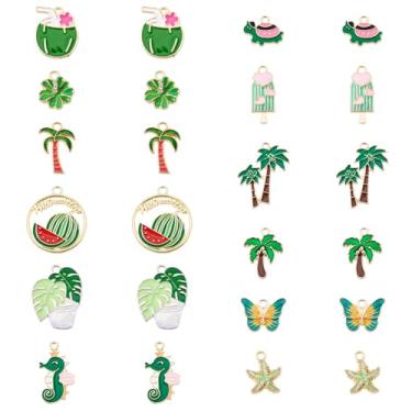 Imagem de Magibeads Amuletos variados de plantas, esmaltados, tartaruga, coco, estrela-do-mar, flor melancia, praia, pingentes para bricolage, brincos, colar, artesanato, bijuterias, suprimentos