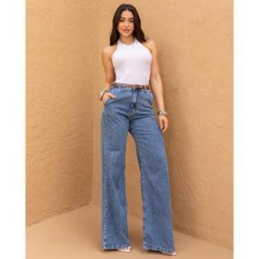 Imagem de CALÇA JEANS FEMININA WIDE LEG COM CINTO 24513-Feminino