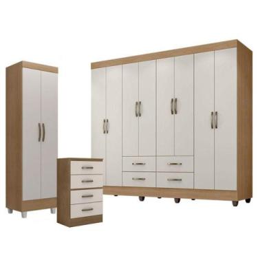 Imagem de Guarda Roupa Casal Porto Com Cômoda 4 Gavetas E Armário Multiuso Lite 
