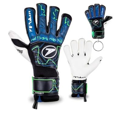 Imagem de Luva De Futebol Goleiro Poker Champion 9 Profissional Confortável Grip Corte Híbrido Campo Grama Elástico Ajustável Grama Natural e Sintética - Original + Chaveiro Exclusivo (Preta-Azul-Verde, 9)