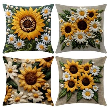 Imagem de BVBOX Pacote de 4 capas de almofada quadradas - fronhas decorativas macias para sofá, sofá, pátio, quarto - padrão colorido moderno 45 x 45 cm (girassol, 18 x 18)