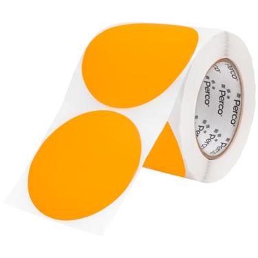 Imagem de Perco Etiquetas adesivas redondas laranja fluorescente de 10 cm com perfuração fácil de descascar - 400 etiquetas por rolo - forte aderência, cores vibrantes para organização, artesanato e muito mais