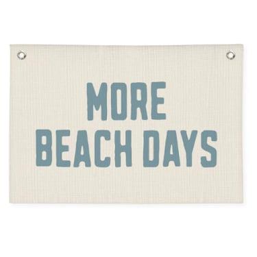 Imagem de Wheatwin Decoração de parede com tema de praia para quarto de meninos | Placa de pendurar para berçário de sala de jogos infantil costeira | Banner de lona de linho mais dias de praia | Surf náutico