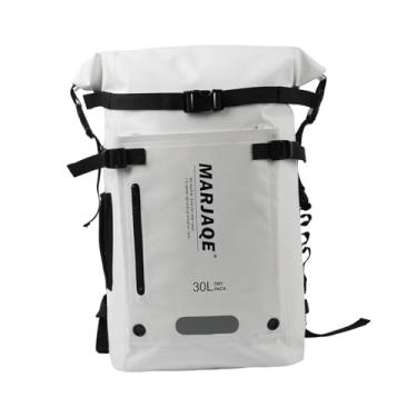 Imagem de oshhni Mochila de mergulho 30L à prova d'água para mergulho com snorkel e rafting, versátil, dobrável, com vários bolsos, suporte para nadadeiras, Branco