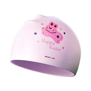 Imagem de Vaveren Touca de natação infantil, proteção auricular, resistente à água, antiderrapante, de silicone, para piscina, surfe e praia, Rosa