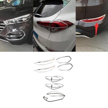 Imagem de ERIDANUS Acessórios automotivos para Hyundai Tucson 2018 2017 2016 2015 capas de farol e lanterna traseira dianteira/traseira com acabamento em tiras cromadas decorativas (prata cromada) ABS 8 peças
