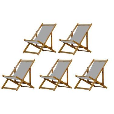 Imagem de Kit 5 Cadeiras Espreguiçadeira Preguiçosa Dobrável Mel Sem Braço - MHM