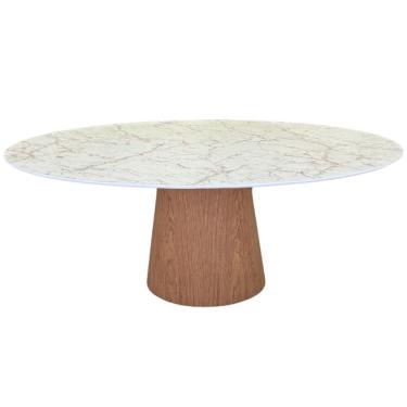 Imagem de Mesa De Jantar Cone Oval 160x90 Cm Tampo Marmorizado Calacata Bronze - Base Freijó Cor Marrom