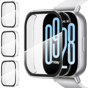 Imagem de Suoman Pacote com 3 capas para Redmi Watch 5 Active, [antiarranhões], protetor de tela de vidro temperado, capa protetora de policarbonato rígido completo - transparente + transparente