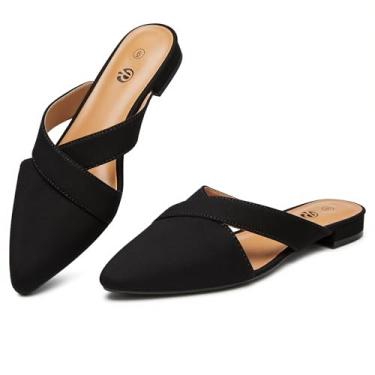 Imagem de Rekayla Mules feminino fechado bico fino sem costas mocassim feminino, Preto, 5