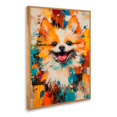 Imagem de Quadro Decorativo Cachorro lulu Da Pomerania Colorido Animado Arte Moderna Spitz Alemão Pintura Pet Alegre Estilo Pop Divertido Estampa Com Moldura