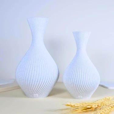 Imagem de Kit 2 Vasos Duna Acabamento Mesa Rack Decoração Sala, Quarto, Hall, Banheiro e Cozinha(Duna Mármore,MAXI (18 e 22,5cm))