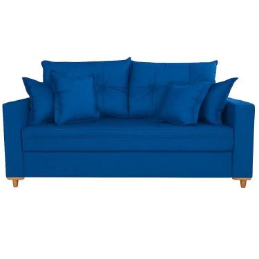Imagem de Sofá Vicam 05 em Veludo com Almofadas Soltas 3 Lugares 200cm Vicam Cor Azul