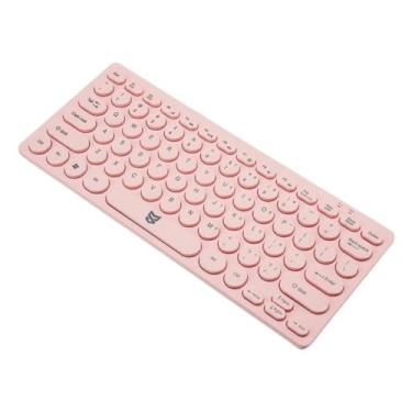 Imagem de predolo Teclado com fio 78 teclas moderno profissional USB plug and play teclas silenciosas para uso doméstico, escritório, industrial, computador de mesa, Rosa