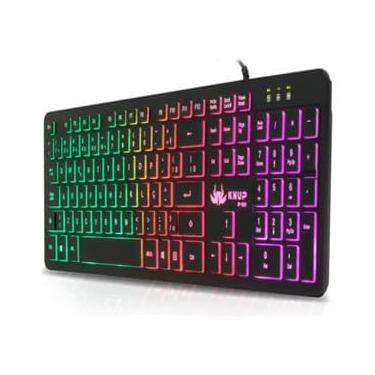 Imagem de Teclado Gamer Semi‑Mecânico USB ABNT2 107 Teclas com LED RGB, Anti‑Ghosting, Teclas Macias e Design Ergonômico – Alta Precisão para PC/Notebook