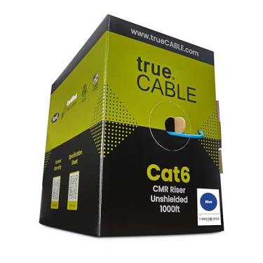 Imagem de TRUE CABLE Cat6 Riser (CMR), 304,8 m, azul, 23AWG, 4 pares de cobre sólido, 550 MHz, listado ETL, par trançado não blindado (UTP), cabo Ethernet a granel