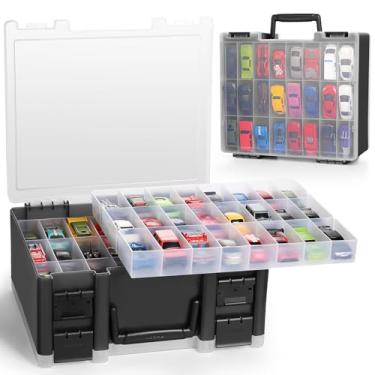 Imagem de Blummy Estojo de armazenamento de brinquedos resistente para carros pequenos de brinquedo em escala 1:64 – caixa de armazenamento de carro de brinquedo com compartimento 96 compatível com carros