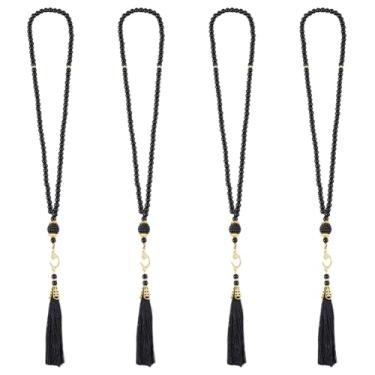Imagem de DICOSMETIC Colar de rosário islâmico de vidro com contas de oração Tasbih 99 contas de oração com pingente de anzol dourado e decoração de borla presente religioso para mulheres e homens, 43 cm, Vidro