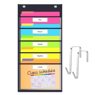 Imagem de Godery Quadro De Bolso Transparente Para Sala Aula E Escritório Com 5 Bolsos Crachás, 2 Cabides Porta Incluídos, Pastas Organizadoras Parede Pendurar, Tarefas, Arquivos, Papéis Scrapbook Muito Mais