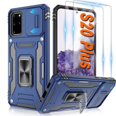 Imagem de ATUMP Capa para Samsung Galaxy S20 Plus com [pacote com 2] protetor de tela HD e capa deslizante para câmera, anel de rotação de 360° com suporte [grau militar] capa protetora à prova de choque para