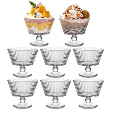 Imagem de wangsdjy Tigelas de sobremesa de vidro de 265 ml, tigelas e xícaras de sobremesa vintage - Copos de sudae engrossados sem chumbo, para sorvete, frutas, pudim, lanches pequenos, iogurte e aperitivos (8