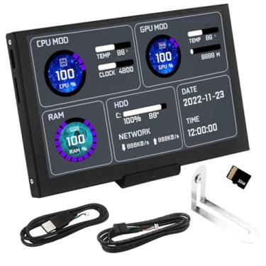 Imagem de BJLIFE Monitor de temperatura de computador de 12.7 cm, tela IPS de temperatura de PC, mini tela LCD interna para PC, tela de monitor de CPU de dados RAM HDD com fundo de vídeo dinâmico, cartão de 32