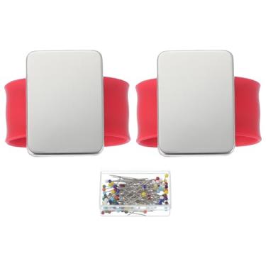 Imagem de PATIKIL Pulso com almofada de pino magnético, 2 peças de suporte magnético para alfinetes de costura com cabeça esférica, agulhas acolchoadas, pulseira para costurar, trançar, acolchoar, grampos de