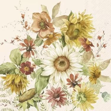 Imagem de Guardanapo para Decoupage Ihr 33x33 Flores Girassóis Creme com 20 Unid