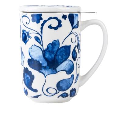 Imagem de GBHOME Caneca de chá com infusor e tampa, caneca grande de cerâmica de 510 g, pode ser lavada no micro-ondas, lava-louças, presente perfeito para amantes de chá