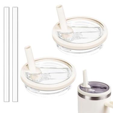 Imagem de Tianhengyi Tampa de copo de substituição de 850 g para Stanley Quencher, pacote com 2 tampas de canudo à prova de vazamento compatíveis com acessórios Stanley Cup, creme